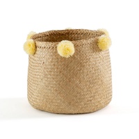 Корзина Из трав с отделкой помпонами Ikoya единый размер бежевый LA REDOUTE INTERIEURS  фото, kupilegko.ru